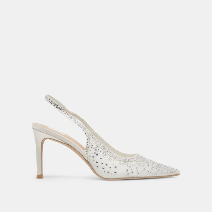Heels Women Dolce Vita Kaye Crystal Heels White Mesh