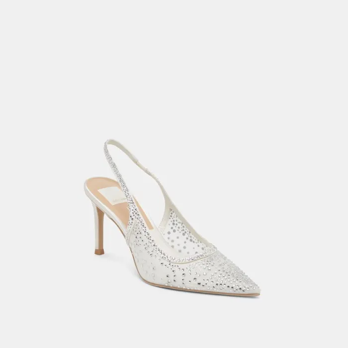 Heels Women Dolce Vita Kaye Crystal Heels White Mesh