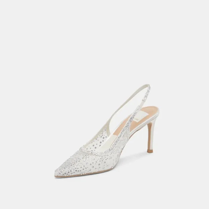Heels Women Dolce Vita Kaye Crystal Heels White Mesh