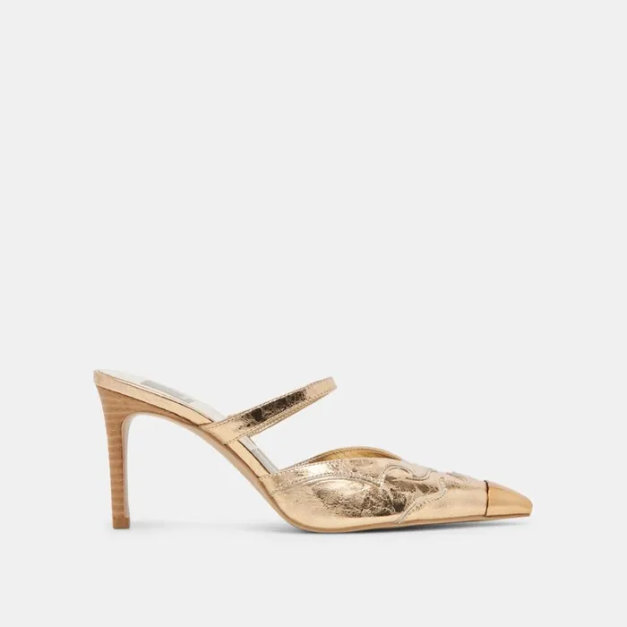 Heels Women Dolce Vita Klover Heels Gold Distressed Leather