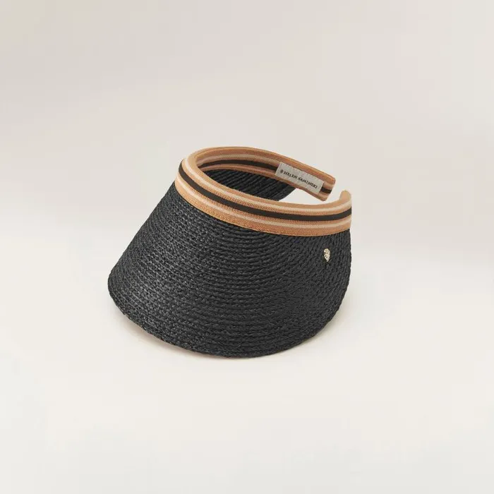 Helen Kaminski Bianca 12 Charcoal Black Stripe Hats Visors