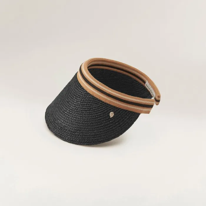 Helen Kaminski Bianca 12 Charcoal Black Stripe Hats Visors
