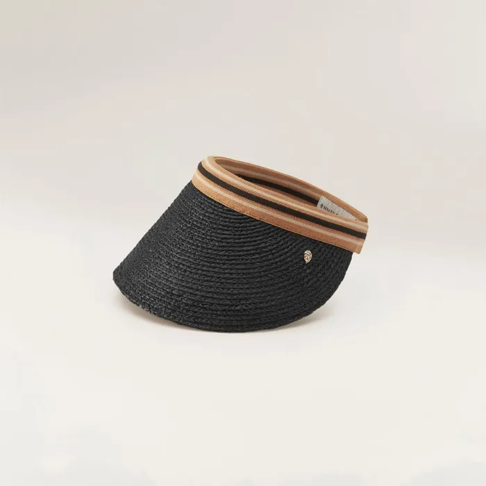 Helen Kaminski Bianca 12 Charcoal Black Stripe Hats Visors