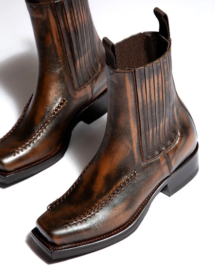 Hereu AGULLA 8211 SquareToe Braided Detail Chelsea Boot Women Boots