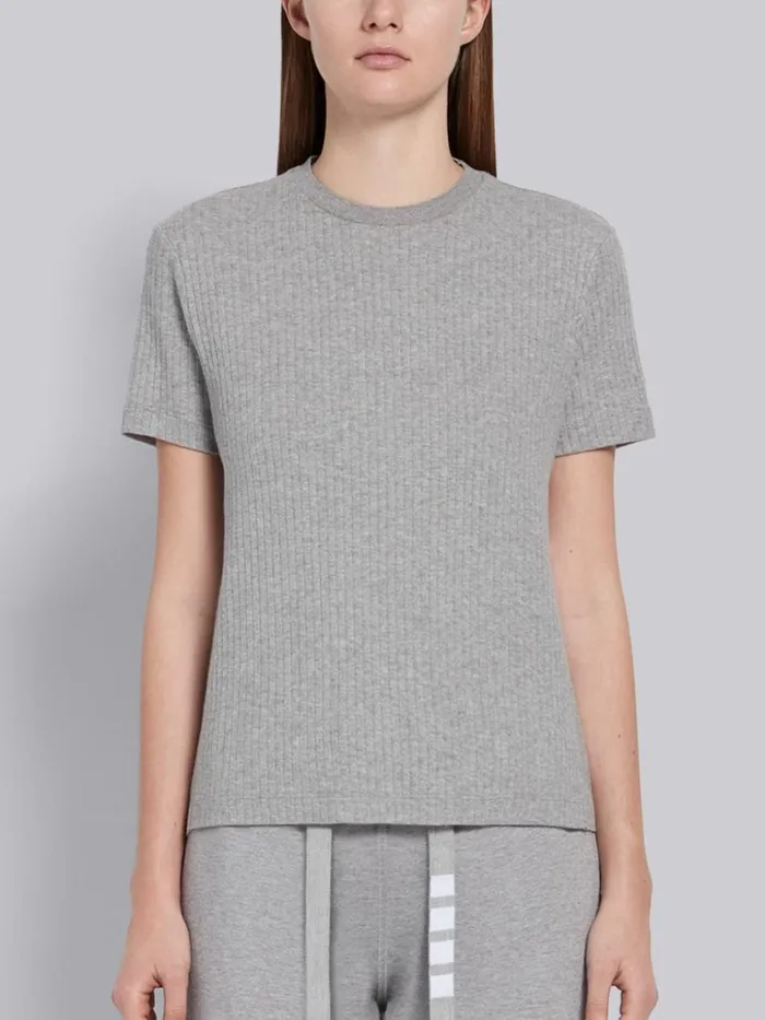 High Twisted Rib Side Insert 4bar Tshirt Light Grey Women Thom Browne Tshirts and Polos High Twisted Rib Side Insert 4bar Tshirt Light Grey Women Thom Browne Tshirts and Polos