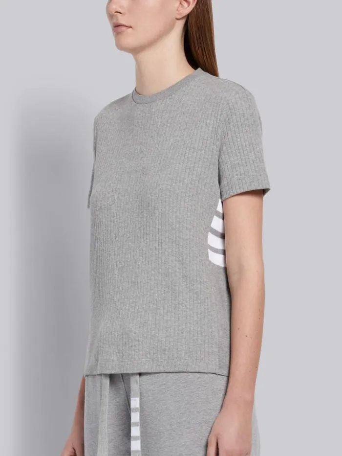 High Twisted Rib Side Insert 4bar Tshirt Light Grey Women Thom Browne Tshirts and Polos