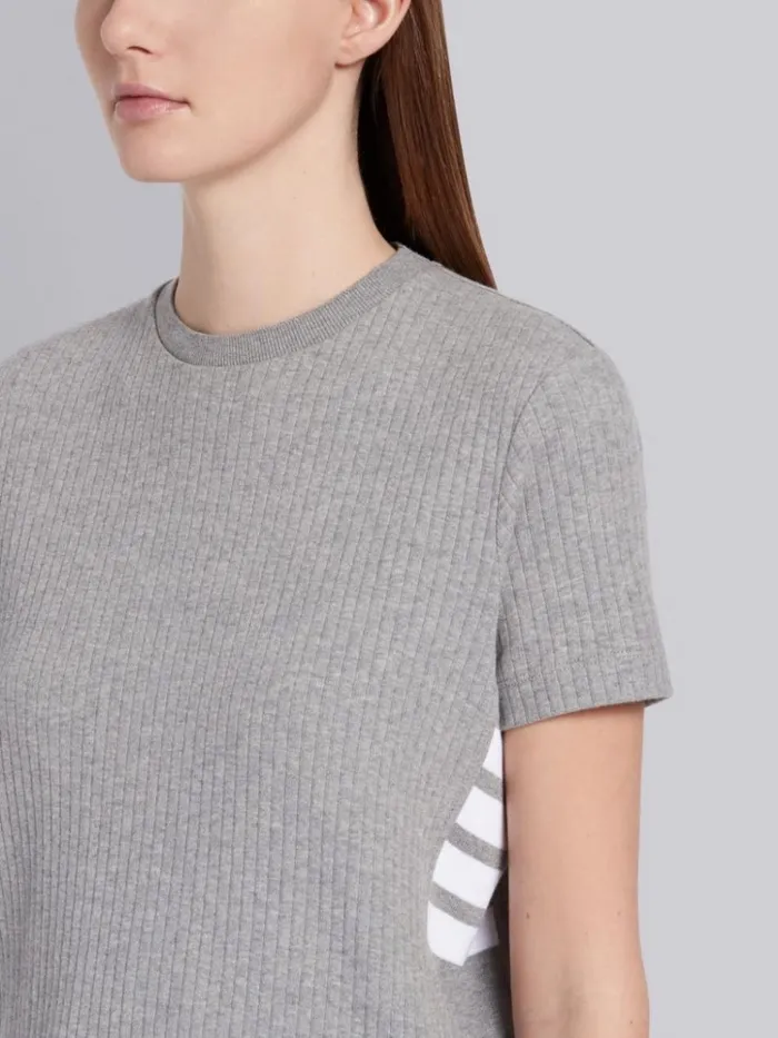 High Twisted Rib Side Insert 4bar Tshirt Light Grey Women Thom Browne Tshirts and Polos