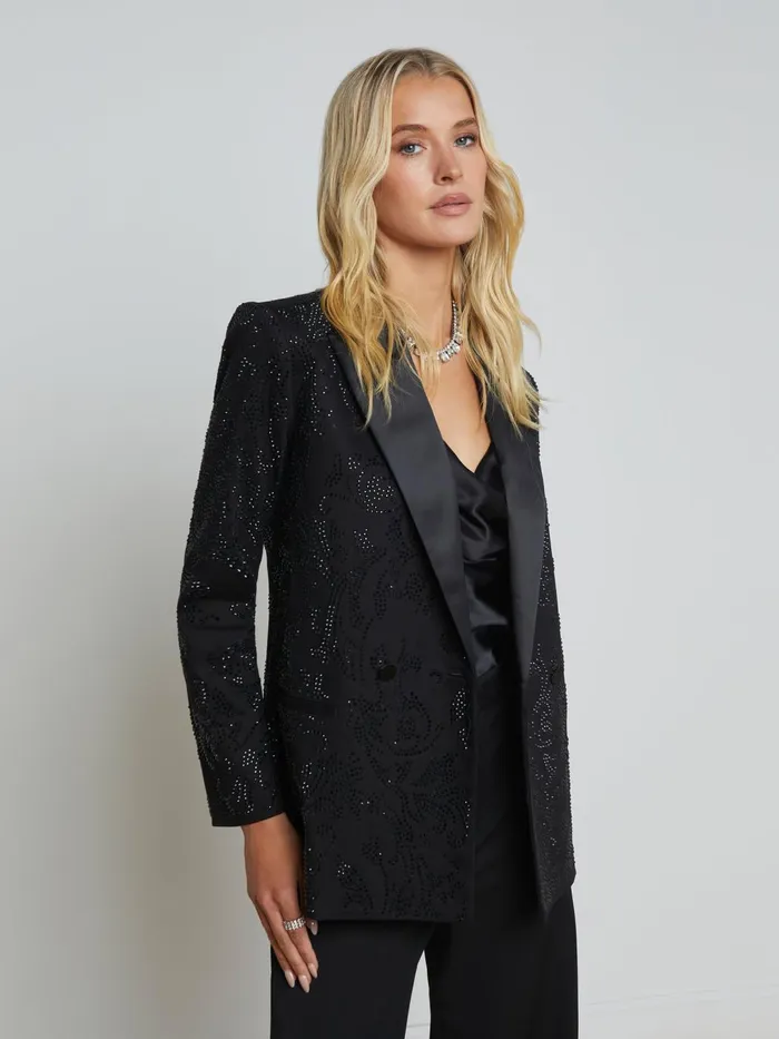 Jericho Rhinestone Blazer Black Crystal Women L039Agence Blazers and Jackets