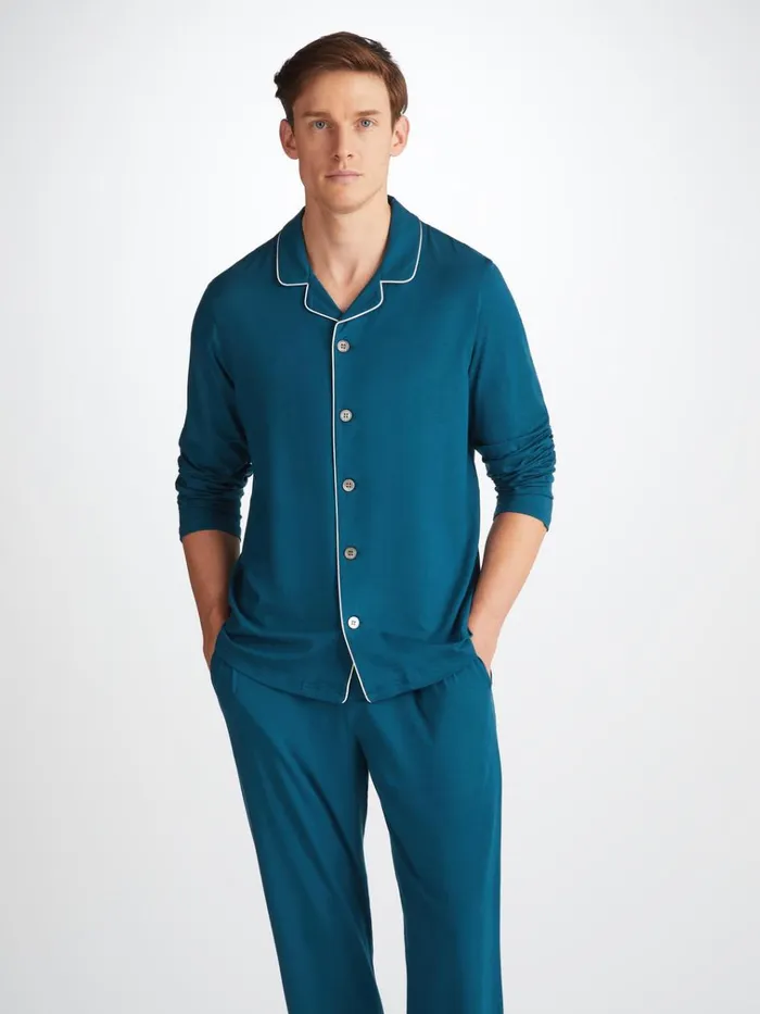 Jersey Pajamas Men Derek Rose Pajamas Basel Micro Modal Stretch Poseidon Blue Jersey Pajamas Men Derek Rose Pajamas Basel Micro Modal Stretch Poseidon Blue