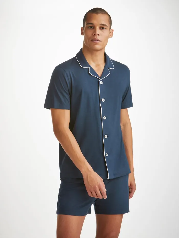 Jersey Pajamas Men Derek Rose Short Pajamas Basel Micro Modal Stretch Navy