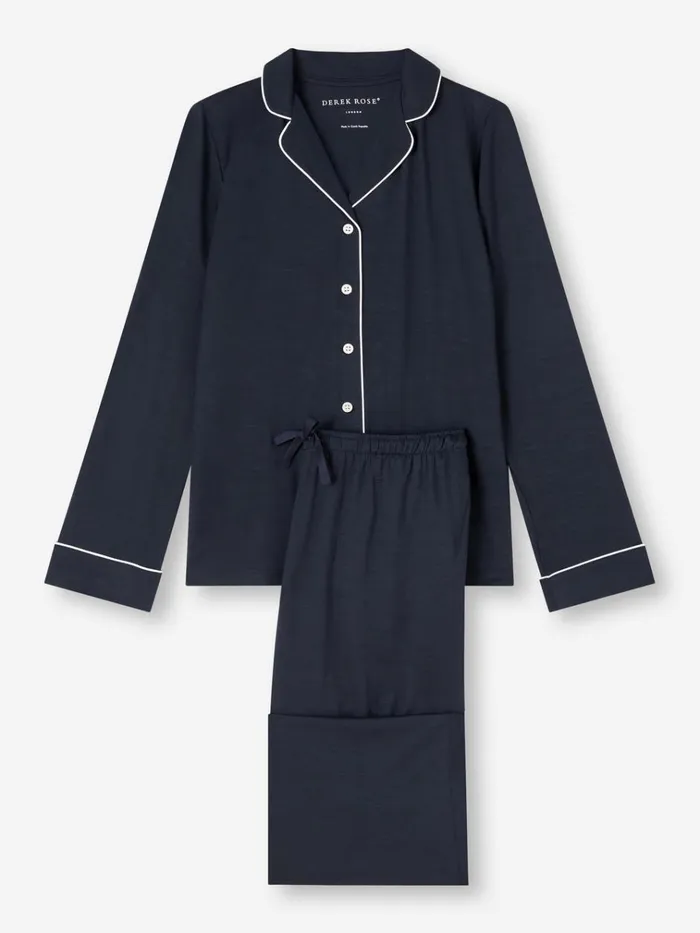 Jersey Pajamas Women Derek Rose Pajamas Lara Micro Modal Stretch Navy