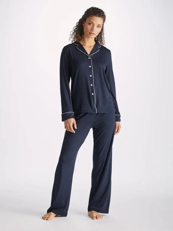 Jersey Pajamas Women Derek Rose Pajamas Lara Micro Modal Stretch Navy
