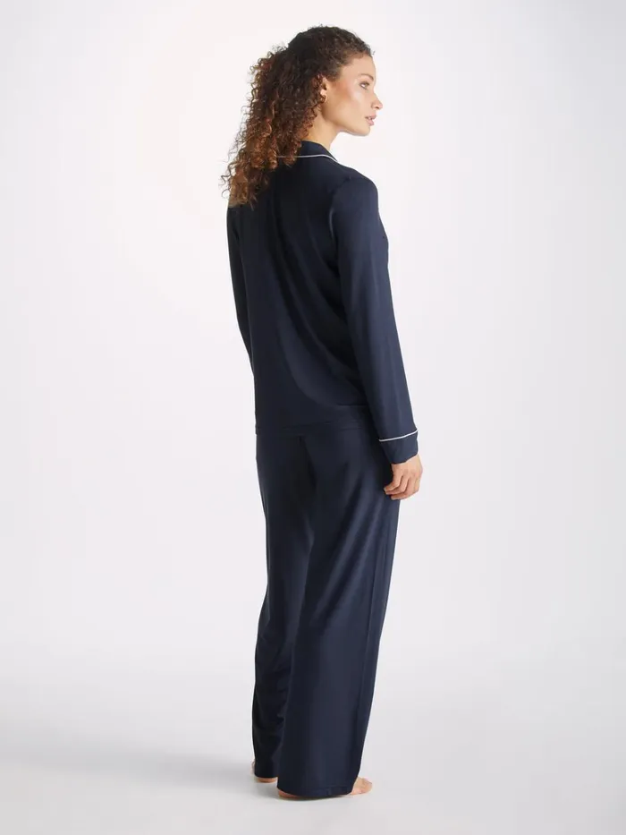 Jersey Pajamas Women Derek Rose Pajamas Lara Micro Modal Stretch Navy