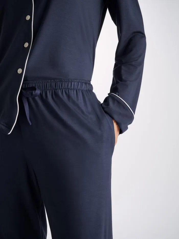 Jersey Pajamas Women Derek Rose Pajamas Lara Micro Modal Stretch Navy