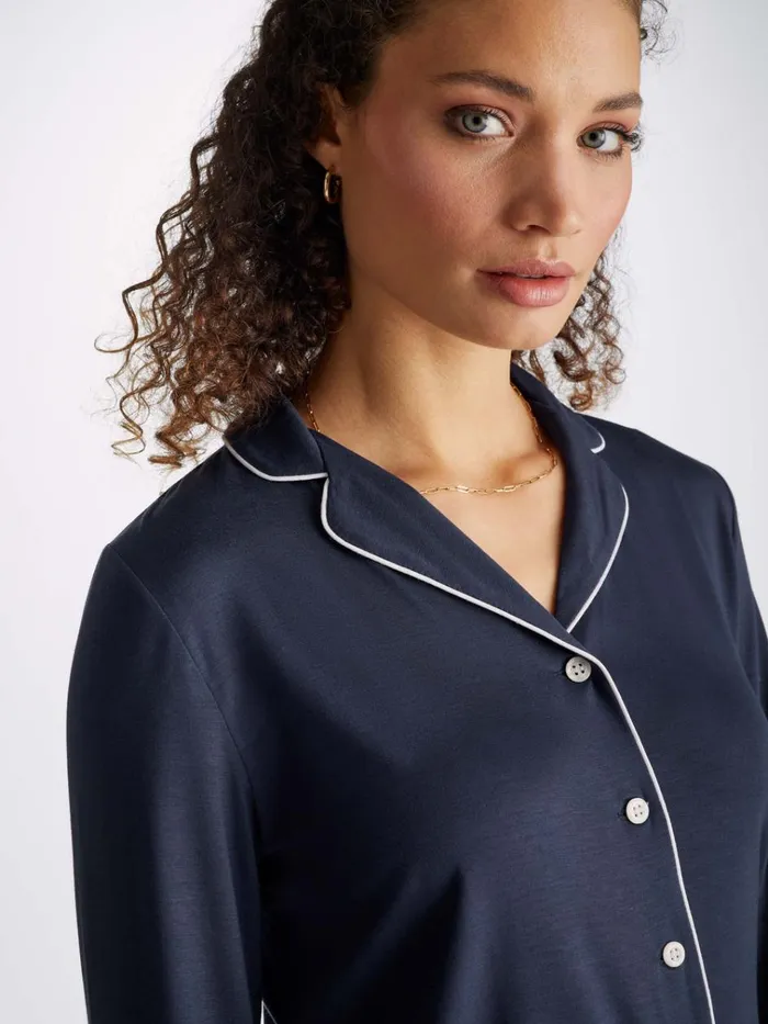 Jersey Pajamas Women Derek Rose Pajamas Lara Micro Modal Stretch Navy
