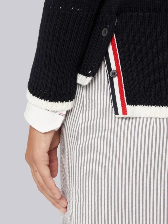 Jersey Stitch Cotton Contrast Pointelle Tipping 4bar Pullover Navy Women Thom Browne Knitwear