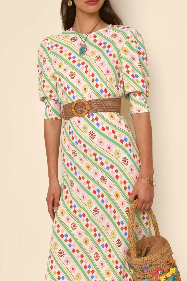 Jess Cream Retro Stripe Women RIXO Dresses