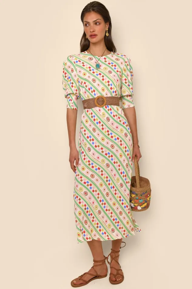 Jess Cream Retro Stripe Women RIXO Dresses Jess Cream Retro Stripe Women RIXO Dresses