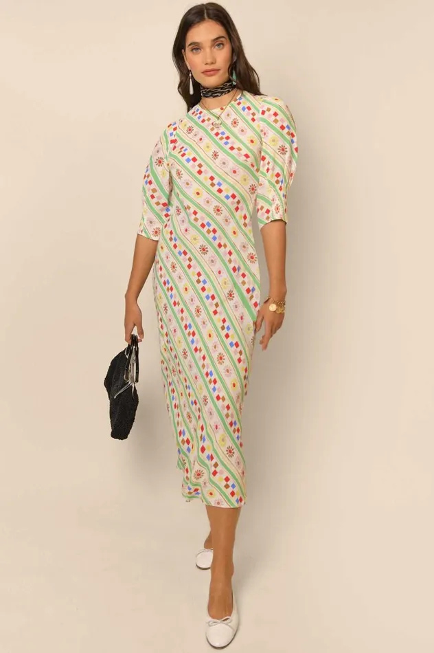 Jess Cream Retro Stripe Women RIXO Dresses Jess Cream Retro Stripe Women RIXO Dresses