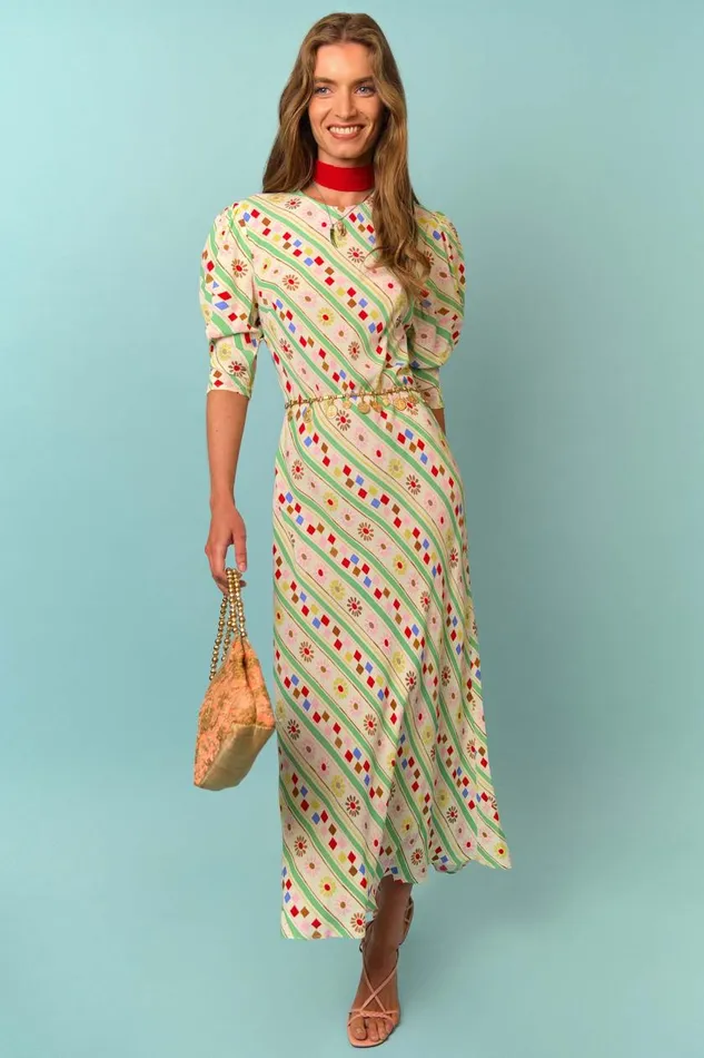 Jess Cream Retro Stripe Women RIXO Dresses Jess Cream Retro Stripe Women RIXO Dresses
