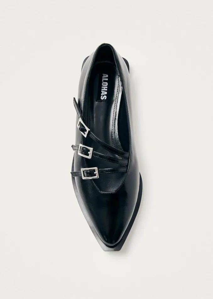 Jive Onix Black Leather Ballet Flats Women ALOHAS Ballet Flats