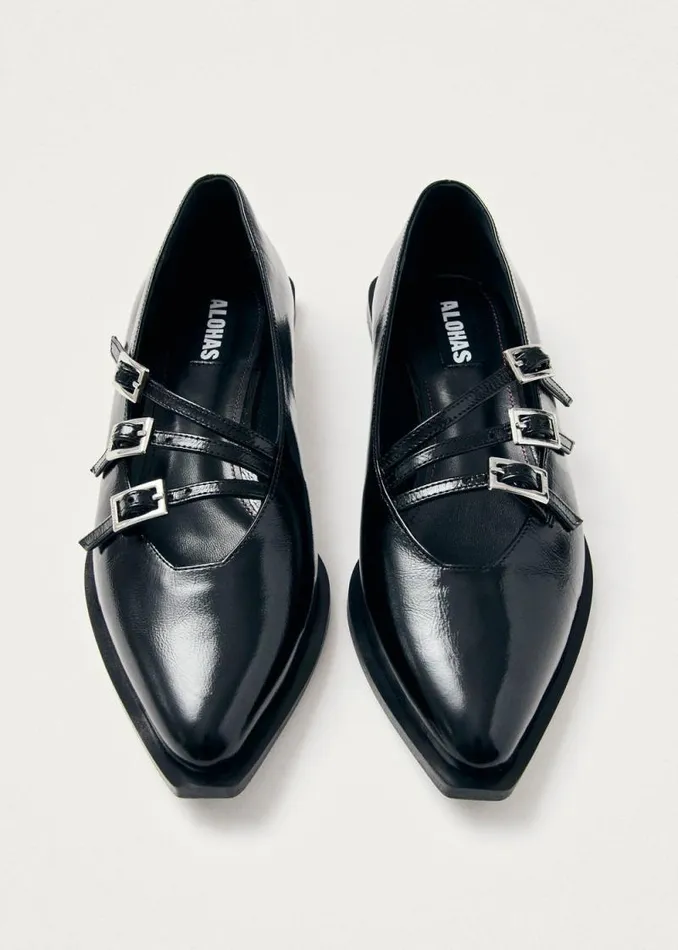 Jive Onix Black Leather Ballet Flats Women ALOHAS Ballet Flats