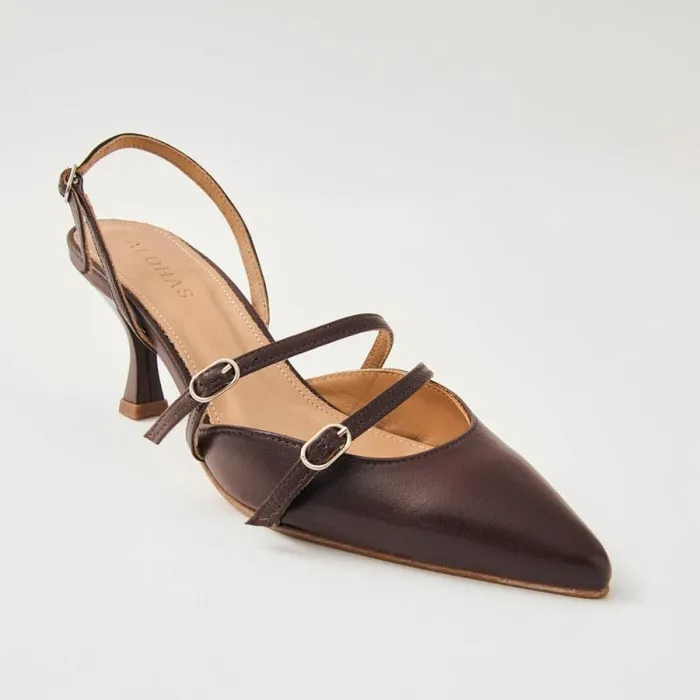 Joelle Brown Leather Pumps Women ALOHAS Heels