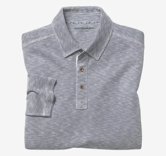 JohnstonandMurphy Polos and Tees Vintage Slub LongSleeve Polo Indigo 8211 Men JohnstonandMurphy Polos and Tees Vintage Slub LongSleeve Polo Indigo 8211 Men