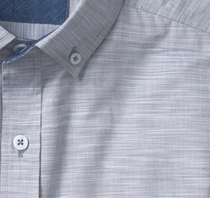 JohnstonandMurphy Shirts LongSleeve Twill Checked Shirt Bluegray Striated Oxford 8211 Men