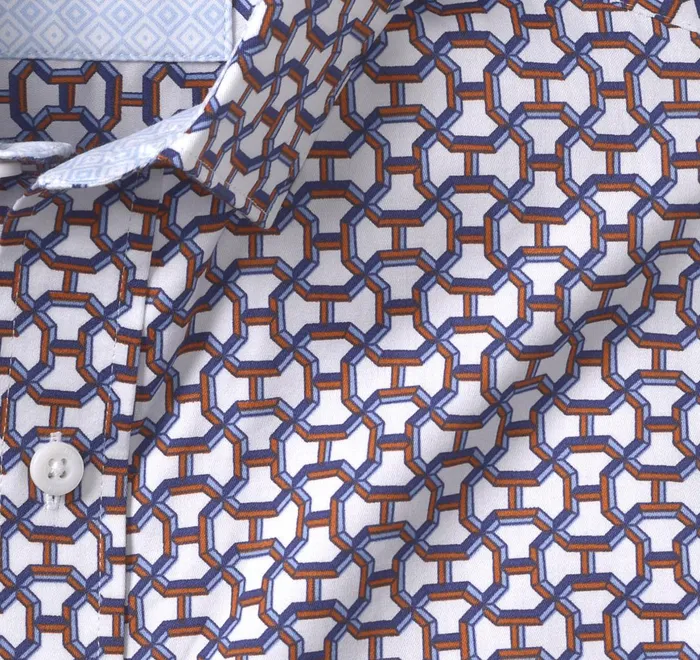 JohnstonandMurphy Shirts Printed Cotton Shirt Orange Tunnel Maze 8211 Men