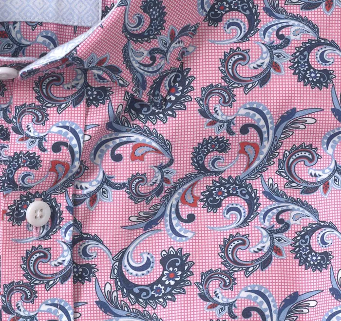 JohnstonandMurphy Shirts Printed Cotton Shirt Pink Checkered Paisley 8211 Men JohnstonandMurphy Shirts Printed Cotton Shirt Pink Checkered Paisley 8211 Men