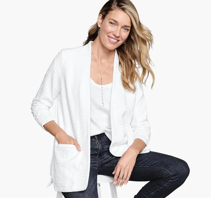 JohnstonandMurphy Shirts Sweaters and Blazers RuchedSleeve Knit Blazer White 8211 Women
