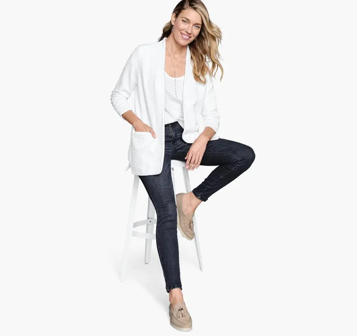 JohnstonandMurphy Shirts Sweaters and Blazers RuchedSleeve Knit Blazer White 8211 Women JohnstonandMurphy Shirts Sweaters and Blazers RuchedSleeve Knit Blazer White 8211 Women