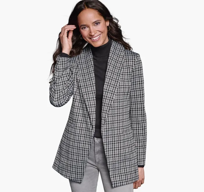 JohnstonandMurphy Shirts Sweaters and Blazers ShawlCollar Knit Blazer Blackgray 8211 Women JohnstonandMurphy Shirts Sweaters and Blazers ShawlCollar Knit Blazer Blackgray 8211 Women