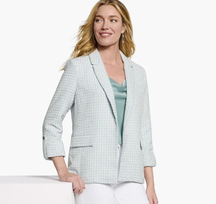 JohnstonandMurphy Shirts Sweaters and Blazers Tweed Blazer Light Bluewhite 8211 Women