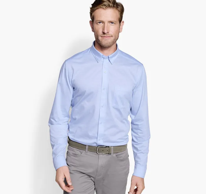 JohnstonandMurphy Shirts Xc Flex Stretch LongSleeve Shirt Blue Birdseye 8211 Men