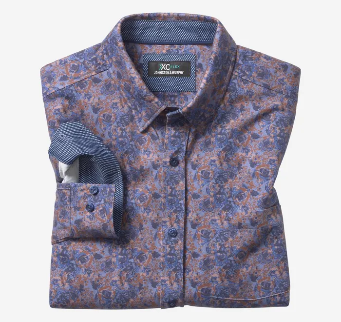 JohnstonandMurphy Shirts Xc Flex Stretch LongSleeve Shirt Navybrown Floral Print 8211 Men JohnstonandMurphy Shirts Xc Flex Stretch LongSleeve Shirt Navybrown Floral Print 8211 Men