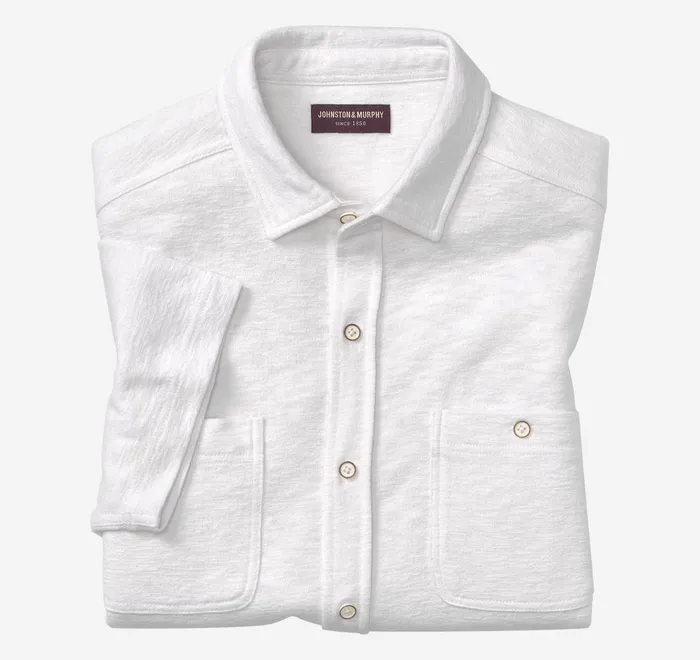 JohnstonandMurphy ShortSleeve Shirts Double Pocket Knit Shirt White 8211 Men
