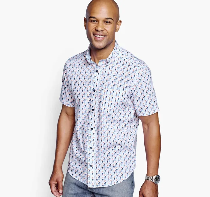 JohnstonandMurphy ShortSleeve Shirts Printed Cotton ShortSleeve Shirt Blue Pirate 8211 Men JohnstonandMurphy ShortSleeve Shirts Printed Cotton ShortSleeve Shirt Blue Pirate 8211 Men
