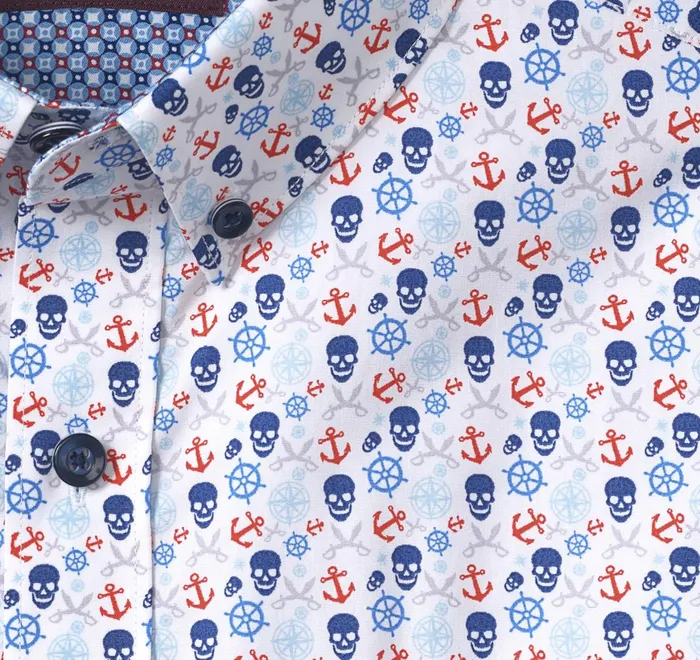 JohnstonandMurphy ShortSleeve Shirts Printed Cotton ShortSleeve Shirt Blue Pirate 8211 Men