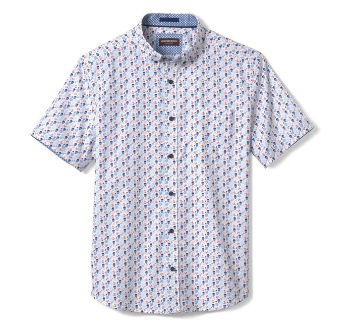 JohnstonandMurphy ShortSleeve Shirts Printed Cotton ShortSleeve Shirt Blue Pirate 8211 Men