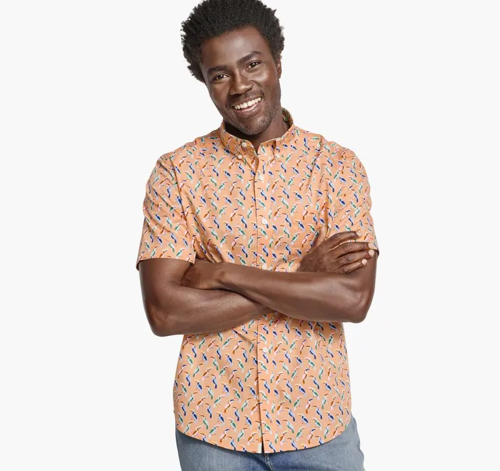 JohnstonandMurphy ShortSleeve Shirts Printed Cotton ShortSleeve Shirt Melon Toucan 8211 Men JohnstonandMurphy ShortSleeve Shirts Printed Cotton ShortSleeve Shirt Melon Toucan 8211 Men