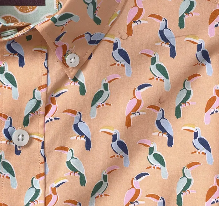 JohnstonandMurphy ShortSleeve Shirts Printed Cotton ShortSleeve Shirt Melon Toucan 8211 Men