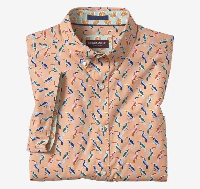 JohnstonandMurphy ShortSleeve Shirts Printed Cotton ShortSleeve Shirt Melon Toucan 8211 Men