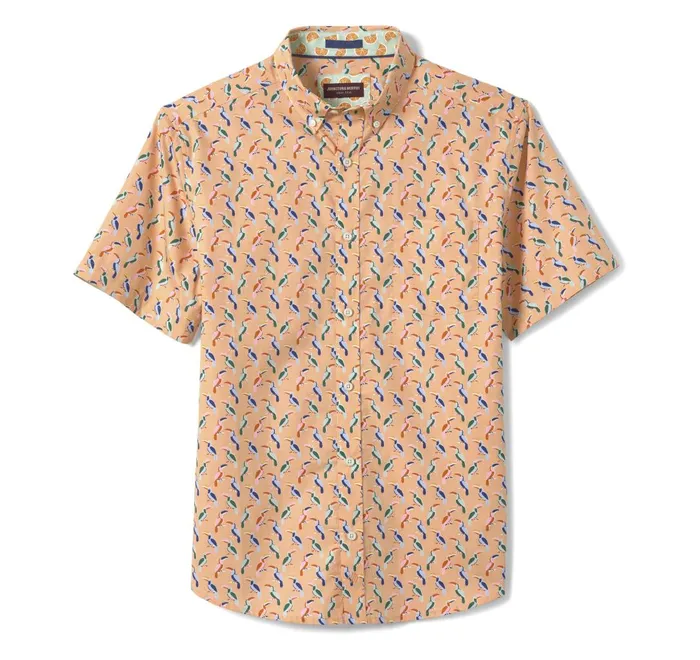 JohnstonandMurphy ShortSleeve Shirts Printed Cotton ShortSleeve Shirt Melon Toucan 8211 Men