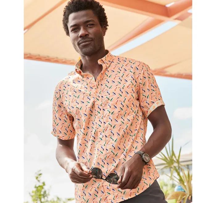 JohnstonandMurphy ShortSleeve Shirts Printed Cotton ShortSleeve Shirt Melon Toucan 8211 Men