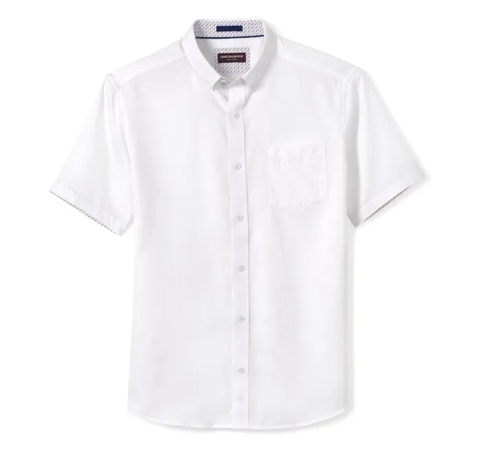 JohnstonandMurphy ShortSleeve Shirts Textured Cotton ShortSleeve Shirt White Solid 8211 Men