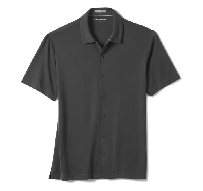 JohnstonandMurphy ShortSleeve Shirts Vintage Birdseye ButtonFront Shirt Black 8211 Men