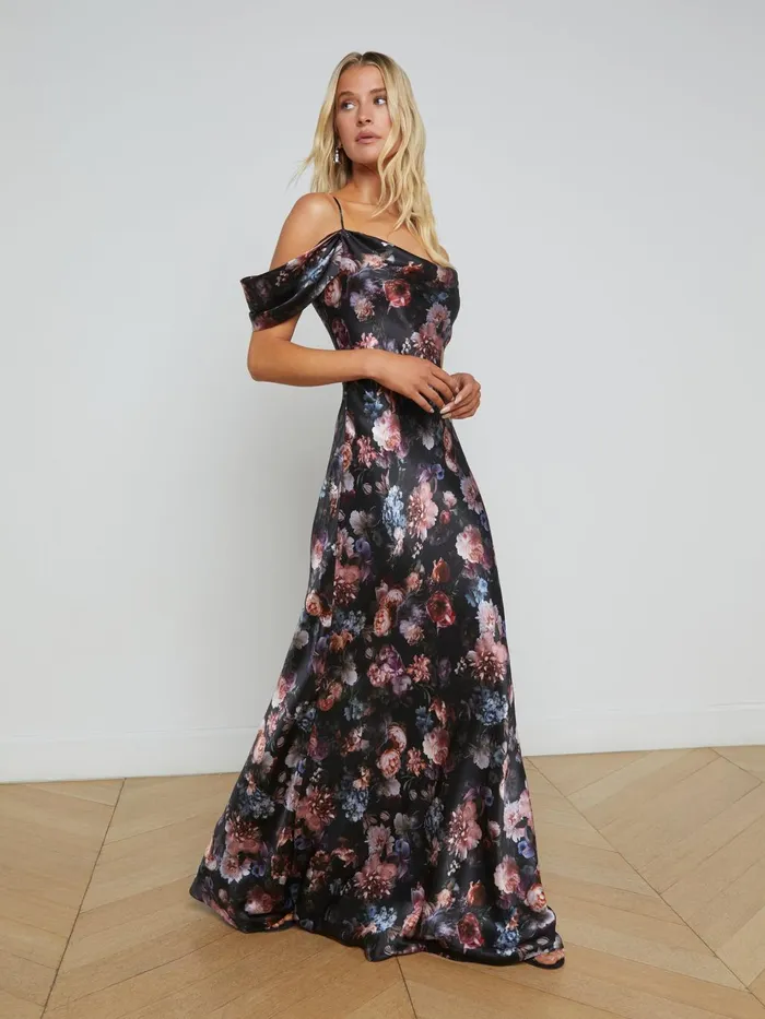 Kenna Silk Gown Black Multi Vintage Oil Flower Women L039Agence Dresses and Jumpsuits Kenna Silk Gown Black Multi Vintage Oil Flower Women L039Agence Dresses and Jumpsuits