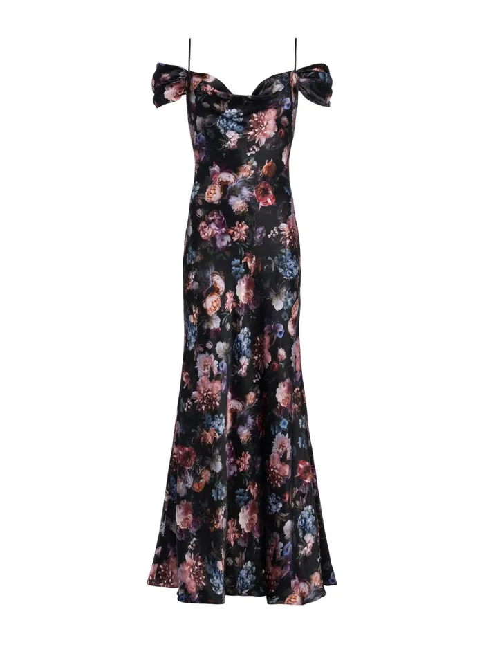 Kenna Silk Gown Black Multi Vintage Oil Flower Women L039Agence Dresses and Jumpsuits Kenna Silk Gown Black Multi Vintage Oil Flower Women L039Agence Dresses and Jumpsuits